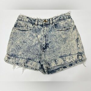 American Apparel Acid-Wash Frayed Hem Denim Shorts - Light Blue